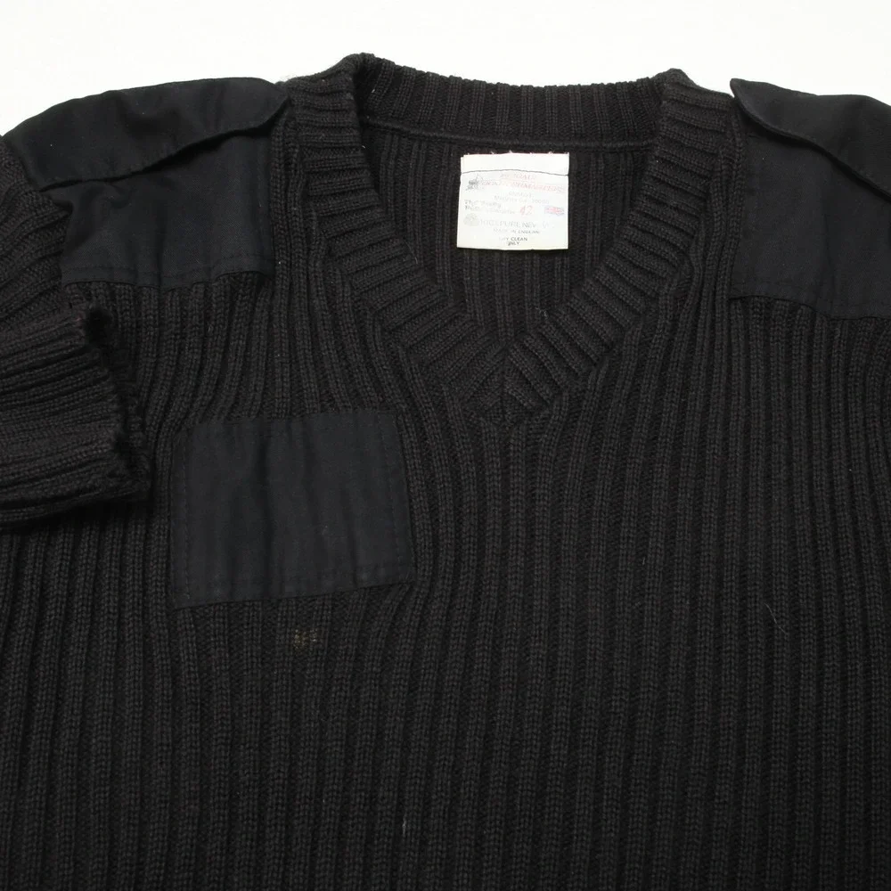 Brigade Quartermasters Woolly Pully Sweater Men 42 Black Military V-Neck England